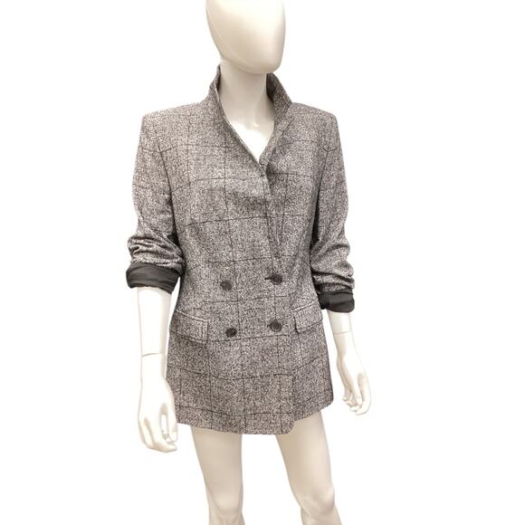 Escada Women’s Blazer Size 10 Alpaca Cotton Wool Blend Double Breasted B&W - Picture 2 of 6